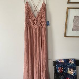 Free People One Adella Pink Mauve Maxi Dress L